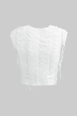 MICAS Vacation Sets|Skirt Sets-Distressed V-neck Cap Sleeve Crop Top And Slit Maxi Skirt Set