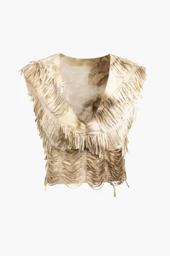 MICAS Vacation Sets|Skirt Sets-Distressed V-neck Cap Sleeve Crop Top And Slit Maxi Skirt Set