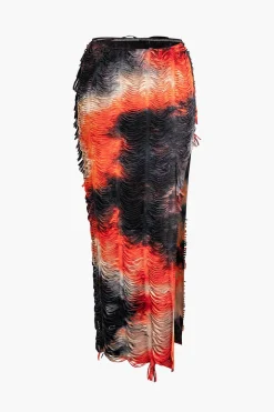 MICAS Vacation Sets|Skirt Sets-Distressed V-neck Cap Sleeve Crop Top And Slit Maxi Skirt Set