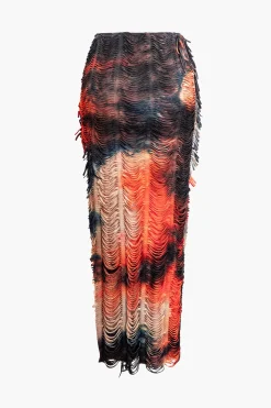 MICAS Vacation Sets|Skirt Sets-Distressed V-neck Cap Sleeve Crop Top And Slit Maxi Skirt Set