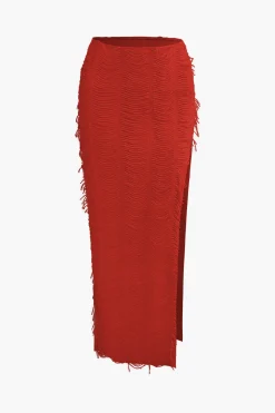 MICAS Vacation Sets|Skirt Sets-Distressed V-neck Cap Sleeve Crop Top And Slit Maxi Skirt Set