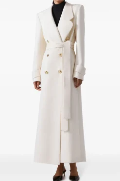 MICAS Outerwear|Outerwear-Double-Breasted Belted Coat WHITE