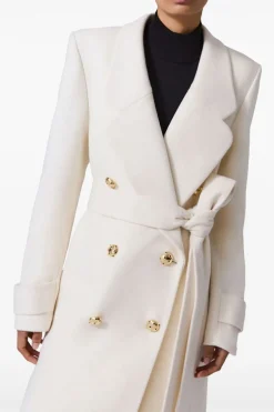 MICAS Outerwear|Outerwear-Double-Breasted Belted Coat WHITE