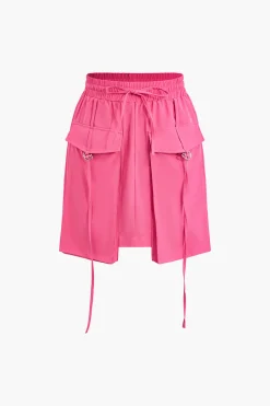 MICAS Skirts-Drawstring Flap Pocket Skirt DEEP PINK