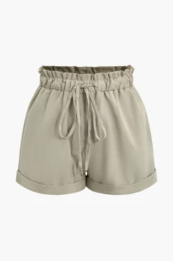 MICAS Shorts-Drawstring Rolled Hem Shorts