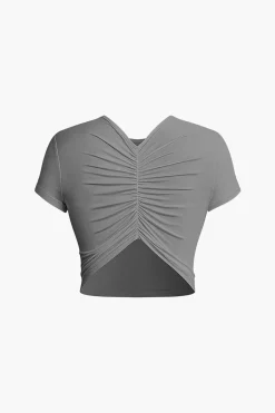 MICAS T-Shirts-DRINK LOVE RELAX REPEAT Letter Print Ruched Cut Out T-shirt