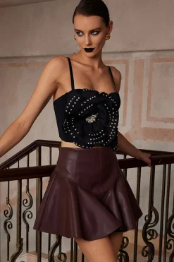 MICAS Corset & Bustier Tops-Embellished Floral Appliqué Bustier Top BLACK