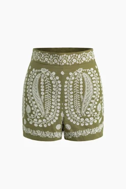 MICAS Shorts-Embroidered High-Waist Shorts KHAKI