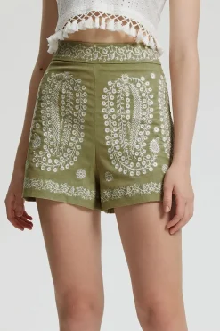 MICAS Shorts-Embroidered High-Waist Shorts KHAKI