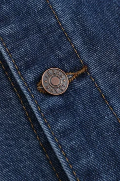 MICAS Outerwear|Outerwear-Embroidery Denim Long Coat Belted Outerwear BLUE