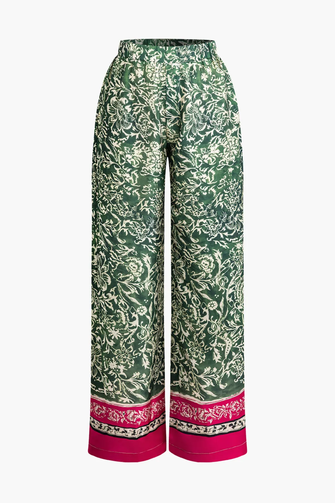 MICAS Pants-Ethnic Floral Print Wide Leg Pants Contrast Color