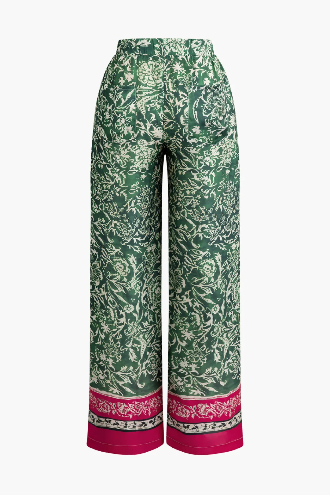 MICAS Pants-Ethnic Floral Print Wide Leg Pants Contrast Color