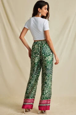 MICAS Pants-Ethnic Floral Print Wide Leg Pants Contrast Color