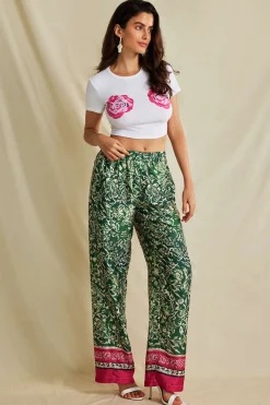 MICAS Pants-Ethnic Floral Print Wide Leg Pants Contrast Color