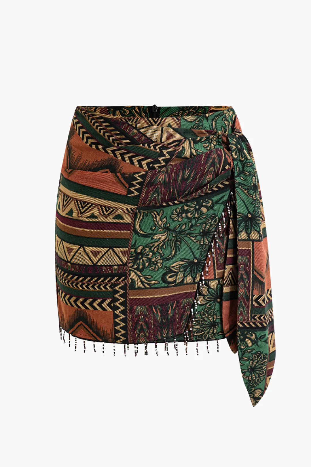 MICAS Skirts-Ethnic Pattern Beaded Fringe Mini Skirt MULTICOLOR