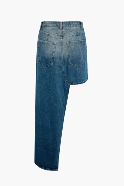 MICAS Skirts-Faded Asymmetric Denim Mini Skirt DARK WASH BLUE