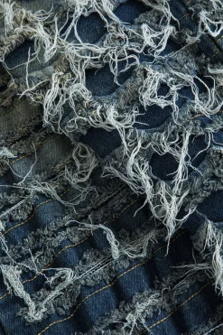 MICAS Jeans-Faded Denim Fringe Flared Jeans DARK WASH BLUE