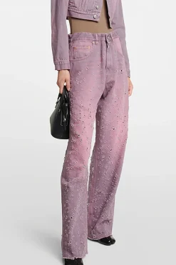 MICAS Jeans-Faded Destroyed Straight Leg Jeans PURPLE