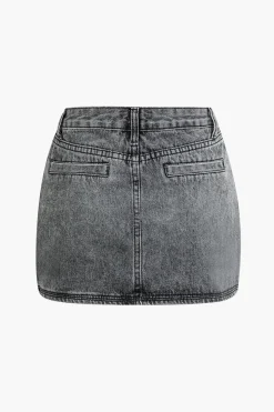 MICAS Skirts-Faded Flap Pocket Cargo Denim Mini Skirt