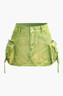 MICAS Skirts-Faded Pocket Denim Mini Skirt