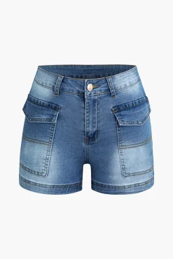 MICAS Shorts-Faded Pocket Denim Shorts LIGHT WASH BLUE