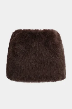 MICAS Skirts-Faux Fur Button Mini Skirt COFFEE