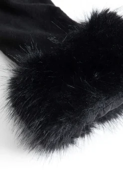 MICAS Long Sleeve Tops|Long Sleeves Tops-Faux Fur Collar Button Long-Sleeve Top BLACK