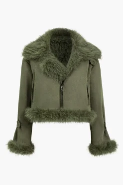 MICAS Outerwear|Outerwear-Faux Fur Crop Jacket OLIVE