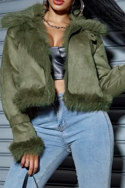MICAS Outerwear|Outerwear-Faux Fur Crop Jacket OLIVE