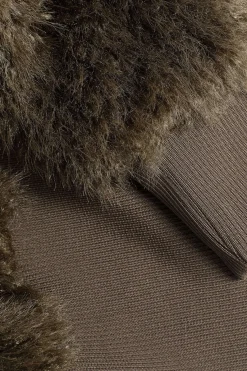 MICAS Outerwear|Knitwear-Faux Fur Knit Zipper Cardigan BROWN