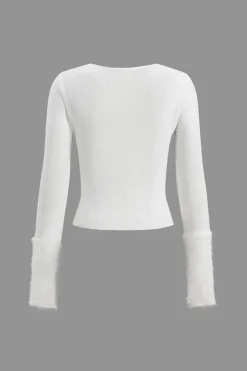MICAS Long Sleeve Tops|Long Sleeves Tops-Faux Fur Patchwork Long-Sleeve Top WHITE