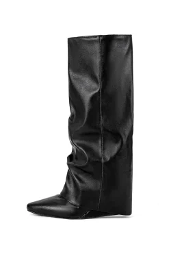 MICAS Shoes|Boots-Faux Leather Almond Toe Mid Calf Boots BLACK