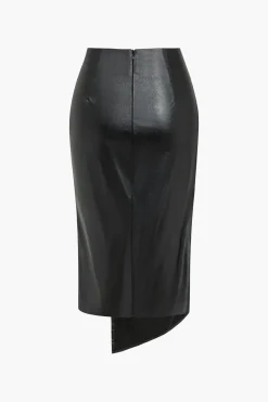 MICAS Skirts-Faux Leather Asymmetrical Twist Knot Skirt BLACK