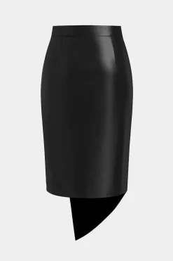 MICAS Skirts-Faux Leather Asymmetrical Ruched Skirt BLACK