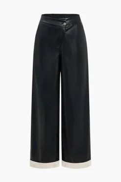 MICAS Pants-Faux Leather Asymmetrical Patchwork Trousers BLACK