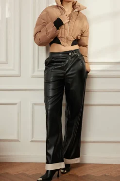 MICAS Pants-Faux Leather Asymmetrical Patchwork Trousers BLACK