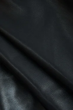 MICAS Mini Dresses-Faux Leather Asymmetrical Twist Knot Zipper Mini Dress BLACK