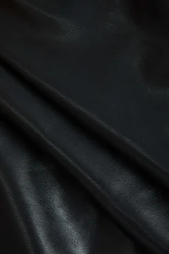 MICAS Mini Dresses-Faux Leather Asymmetrical Twist Knot Zipper Mini Dress BLACK