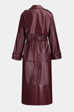 MICAS Outerwear|Outerwear-Faux Leather Belted Button Coat BURGUNDY