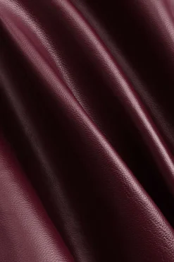 MICAS Outerwear|Outerwear-Faux Leather Belted Button Coat BURGUNDY