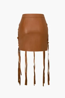 MICAS Skirts-Faux Leather Braiding Fringe Mini Skirt