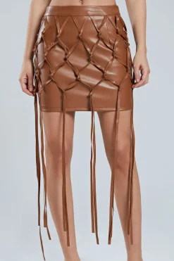 MICAS Skirts-Faux Leather Braiding Fringe Mini Skirt