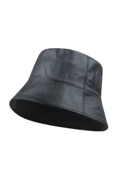 MICAS Accessories-Faux Leather Bucket Hat BLACK