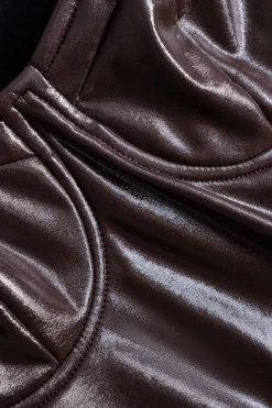 MICAS Bodysuits|Corset & Bustier Tops-Faux Leather Bustier Sleeveless Bodysuit BROWN