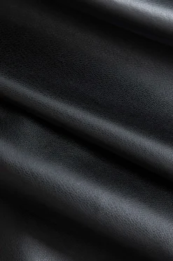 MICAS Outerwear|Outerwear-Faux Leather Button Asymmetrical Belted Coat BLACK