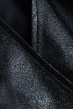 MICAS Outerwear|Outerwear-Faux Leather Button Belted Jacket BLACK