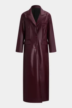 MICAS Outerwear|Outerwear-Faux Leather Button Fake Pockets Coat BURGUNDY