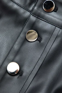 MICAS Skirts-Faux Leather Button Fringe Trim Mini Skirt BLACK