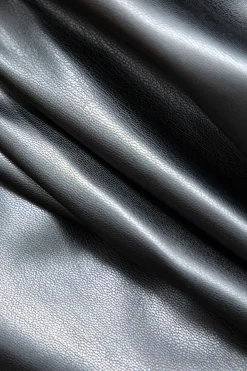 MICAS Skirts-Faux Leather Button Fringe Trim Mini Skirt BLACK