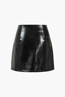 MICAS Skirts-Faux Leather Button Mini Skirt BLACK